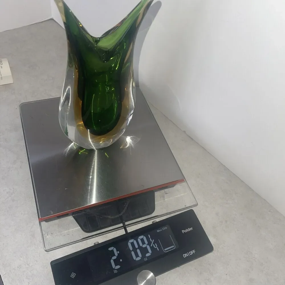 Vtg Murano Art Glass Sommerso Vase Fish Tail Italy 8” Green Vero SRL Cert 2 lb